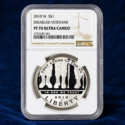 2010-W American Veterans Disabled for Life Silver Dollar NGC Proof-70 UC