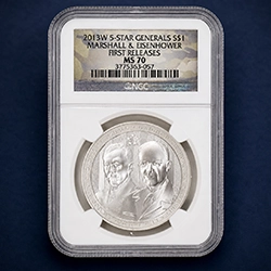 2013-W 5 Star Generals Silver Dollar Marshall and Eisenhower First Releases NGC MS-70 (Camo Label)